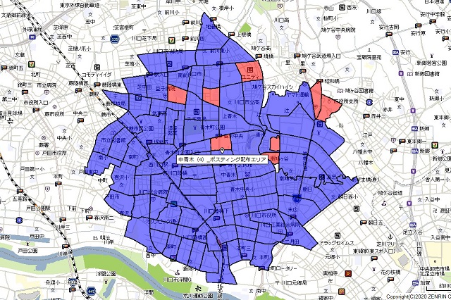自社商圏内のポスティング配布エリアイメージ
