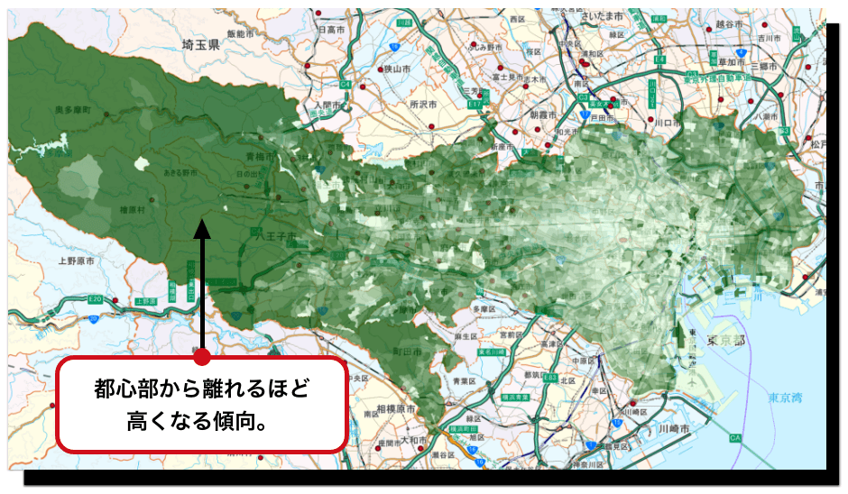 貯蓄現在高に占める有価証券の比率都心部から離れるほど高くなる傾向がある。