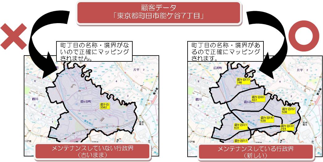 行政界ポリゴンと顧客データの可視化イメージ